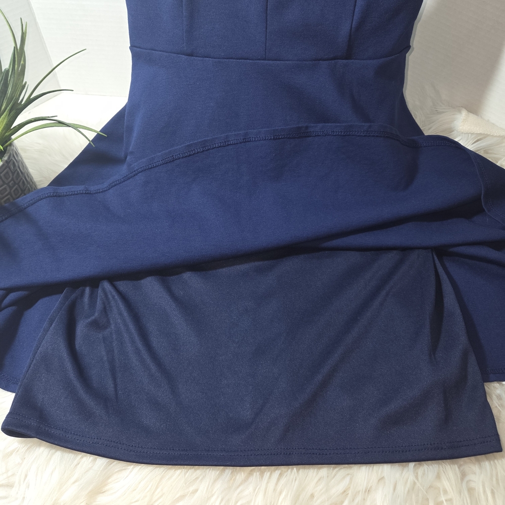 Lulus Navy Deep V Fit-and-Flare Mini Dress In Size M - Picture 7 of 8